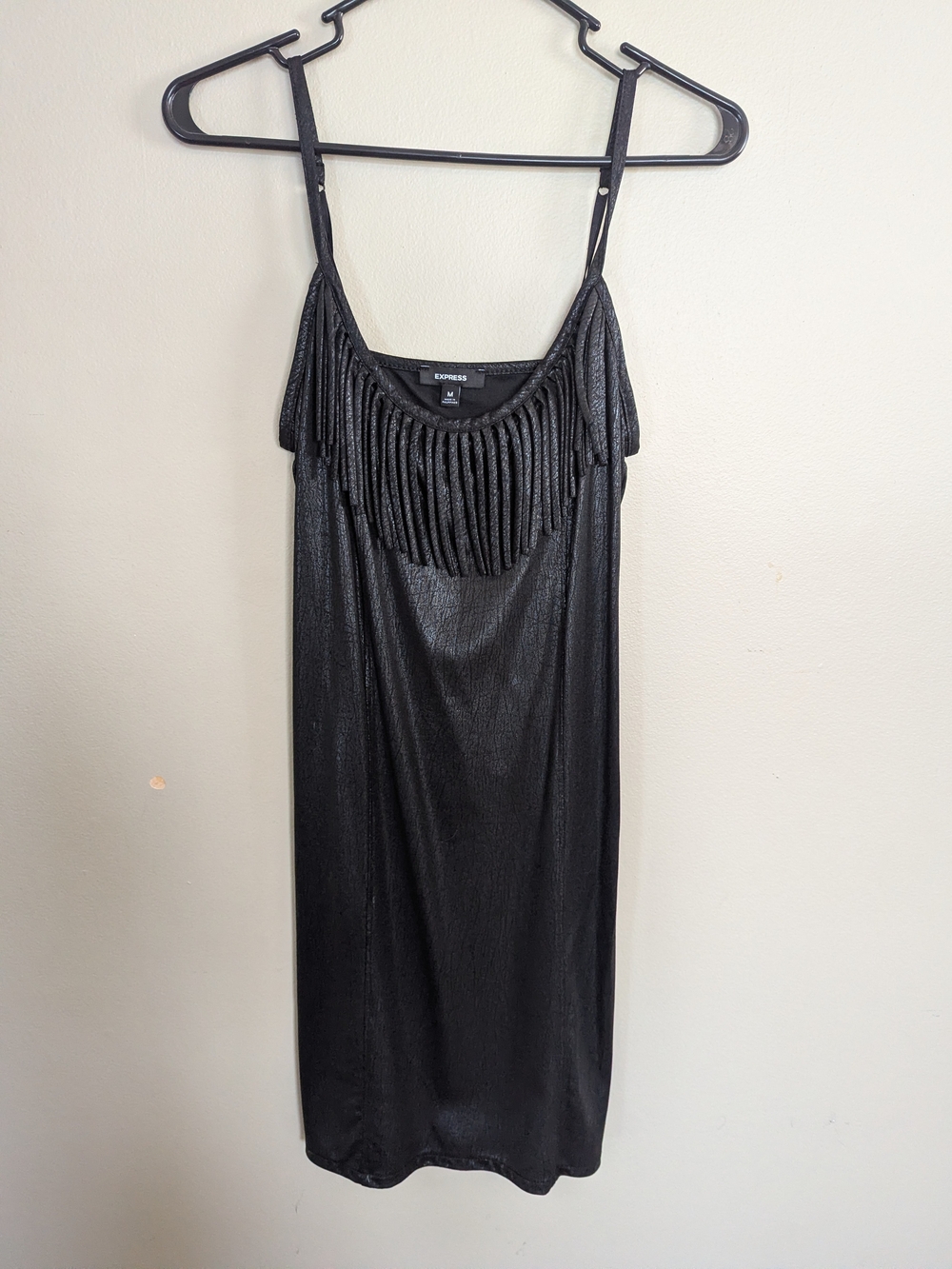 Y2K Express Black Fringe Slip Mini Dress